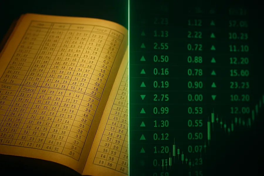 Glowing two-sided odds board with gold numerals for cricket ID platform comparison