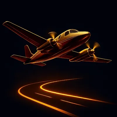 Golden Aviator crash plane ascending runway curve icon on cricket betting ID
