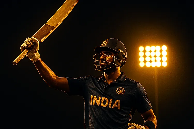 Indian batsman celebrating a six under floodlights for 2026 platform comparison guide