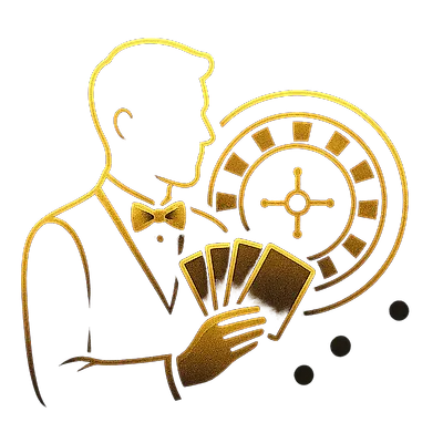 Live casino dealer icon with golden cards on single cricket betting ID
