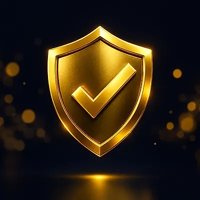 Golden verification shield and checkmark icon for verified cricket betting ID provider