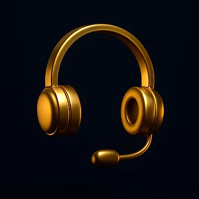 Flat 3D gold headset icon for 24/7 human support on 9202293022